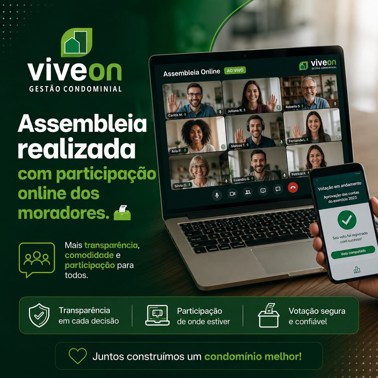 Assembleia realizada com participação online dos moradores. 🗳️